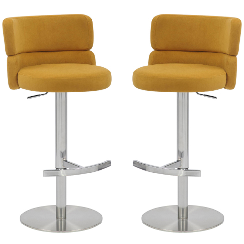 Melrose Mustard Velvet Bar Stools with Chrome Base in Pair