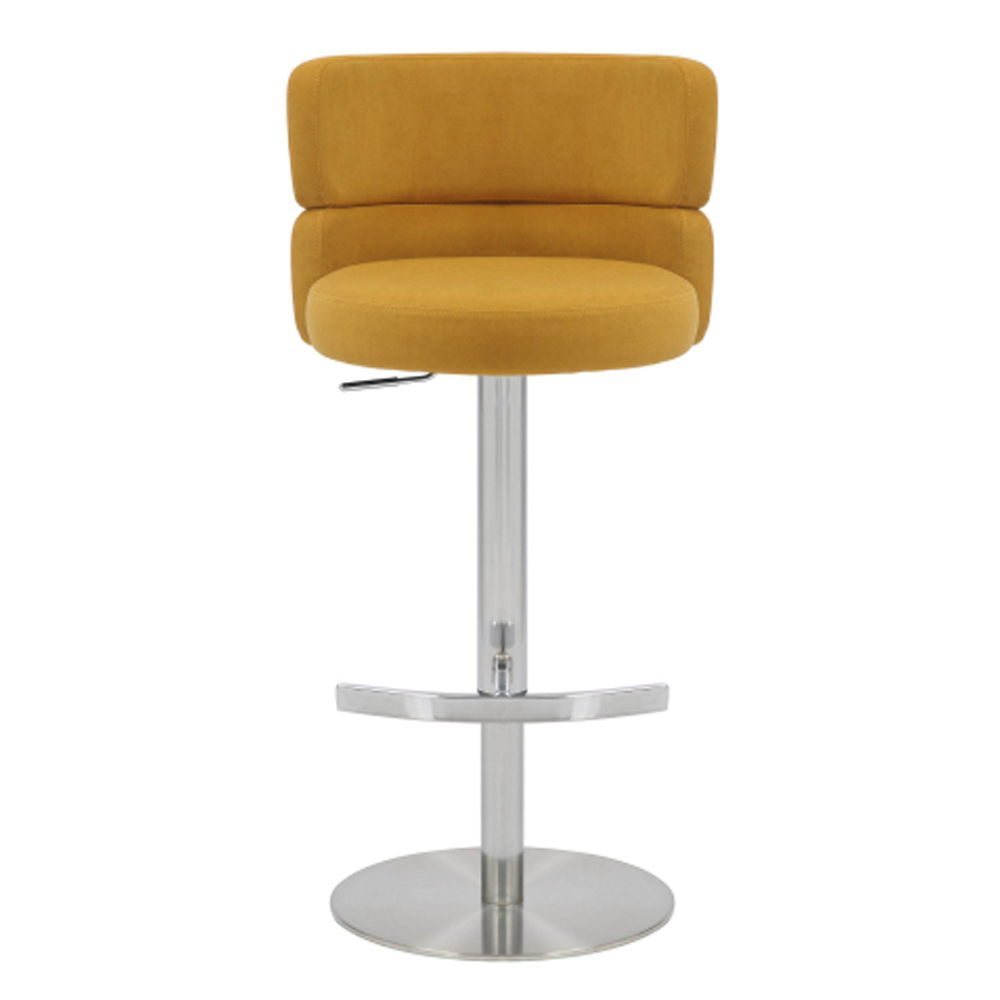 Melrose Mustard Velvet Bar Stools with Chrome Base in Pair
