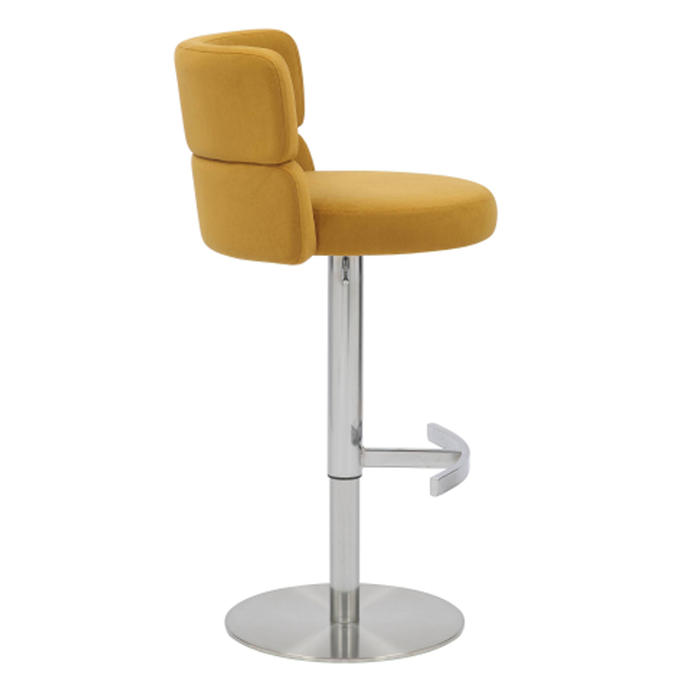 Melrose Mustard Velvet Bar Stools with Chrome Base in Pair