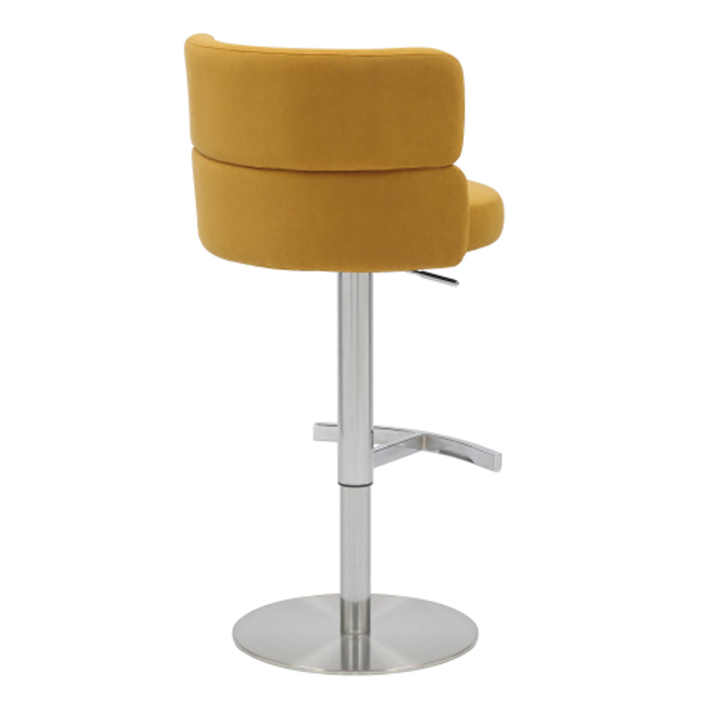 Melrose Mustard Velvet Bar Stools with Chrome Base in Pair