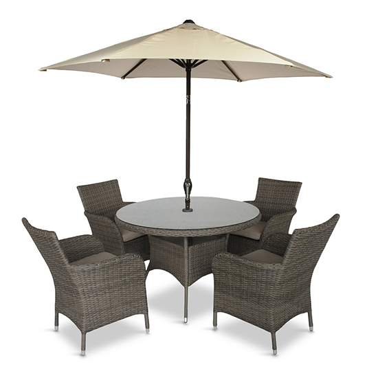 Meltan 4 Seater Dining Set With 2.2M Parasol In Oak_2