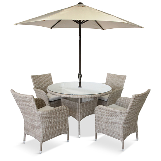 Meltan 4 Seater Dining Set With 2.2M Parasol In Sand_1