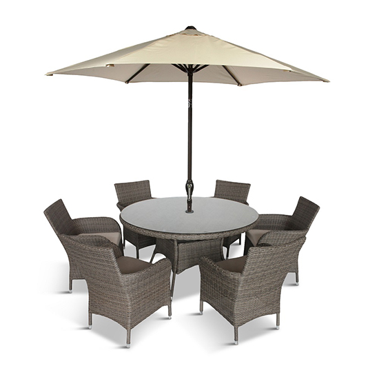 Meltan 6 Seater Dining Set With 2.7M Parasol In Oak_2