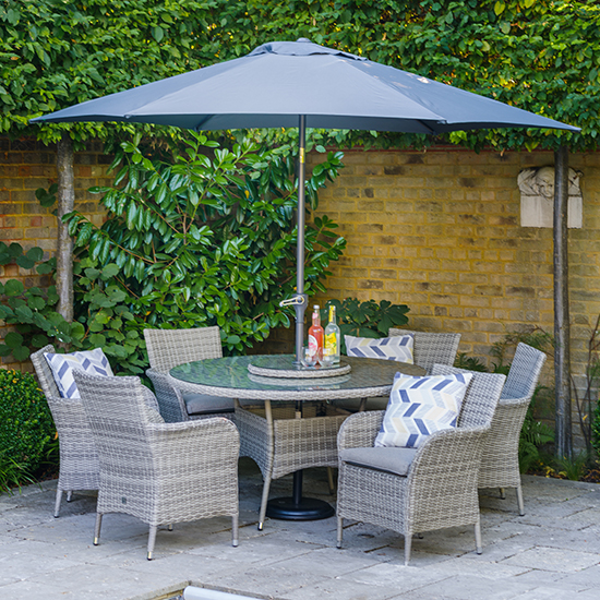 Photo of Meltan 6 seater dining set with 2.7m parasol in sand