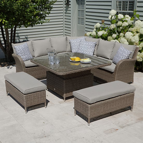 Read more about Meltan large dining set in with adjustable table in sand