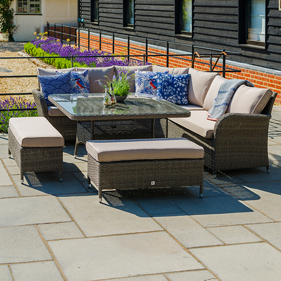 Meltan Outdoor Large Square Modular Dining Set In Oak