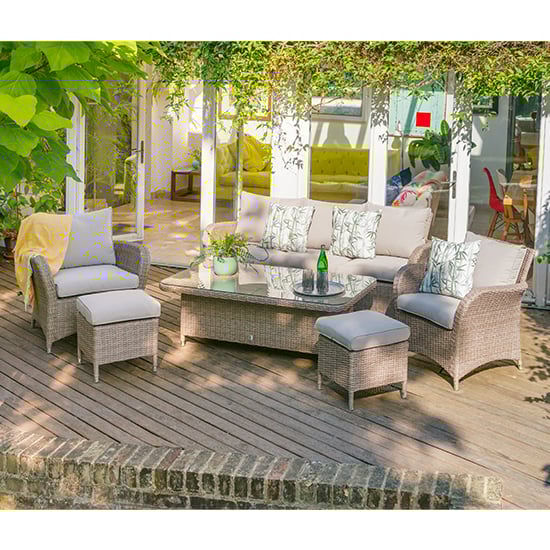 Meltan Lounge Dining Set With Adjustable Table In Sand