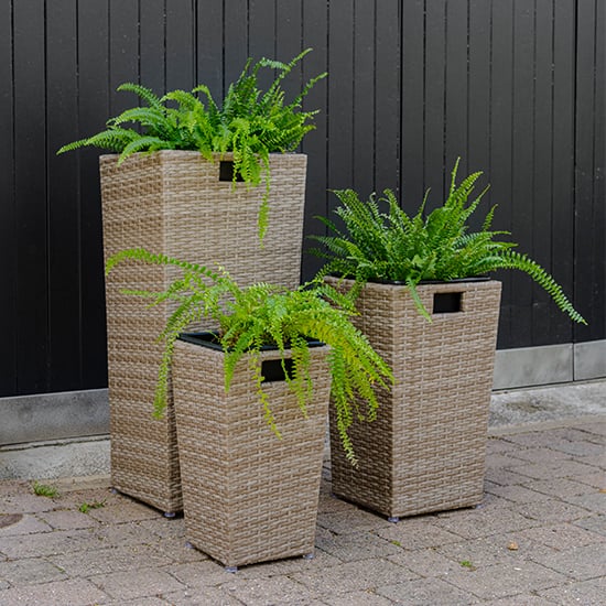 Product photograph of Meltan Outdoor Set Of 3 Planters In Sand from Furniture in Fashion