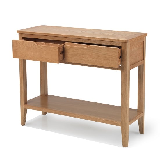 Melton Wooden Console Table In Natural Oak With 2 Drawers_2