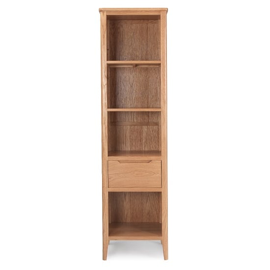 Melton Wooden Bookcase Narrow In Natural Oak With 1 Drawer_2