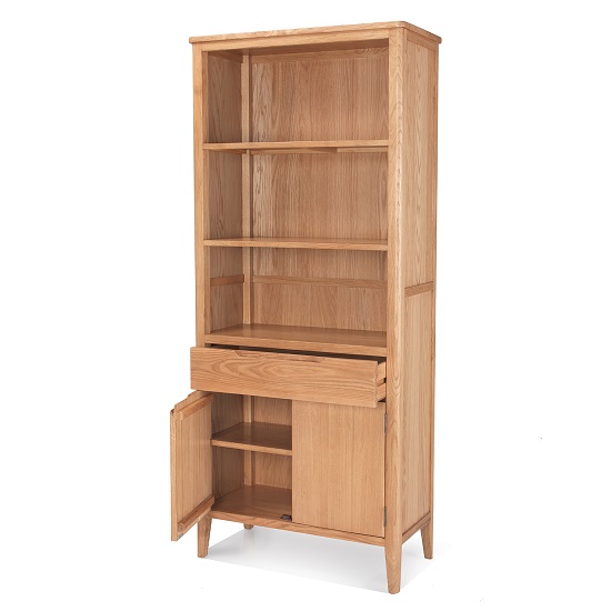 Melton Wooden Bookcase Wide In Natural Oak With 2 Doors_2