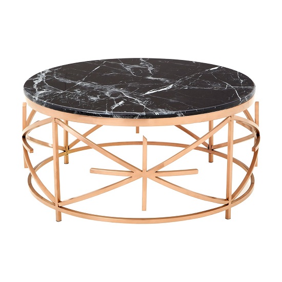 Alvara Marble Coffee Table In Black With Rose Gold Frame_2