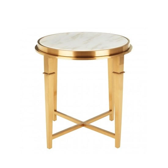 Alvara Marble Top Side Table In White With Gold Finish Legs Sale