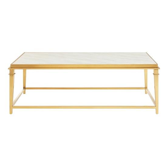 Melville Marble Coffee Table Rectangular In White And Gold Legs