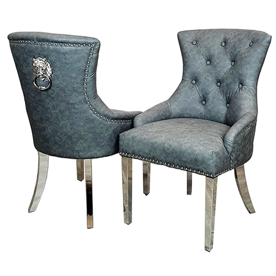 Melvin Dark Grey Faux Leather Dining Chairs In Pair thumbnail