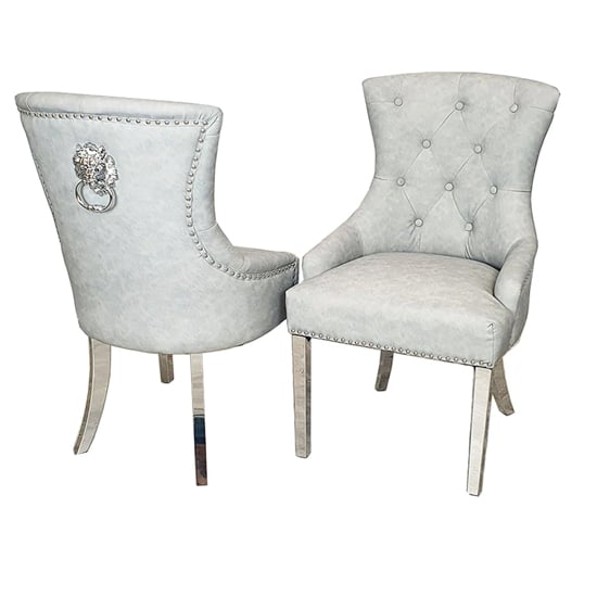 Product photograph of Melvin Light Grey Faux Leather Dining Chairs In Pair from Furniture in Fashion