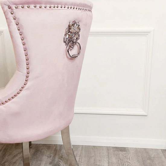 Melvin Lion Knocker Pink Velvet Dining Chairs In Pair Furniture in