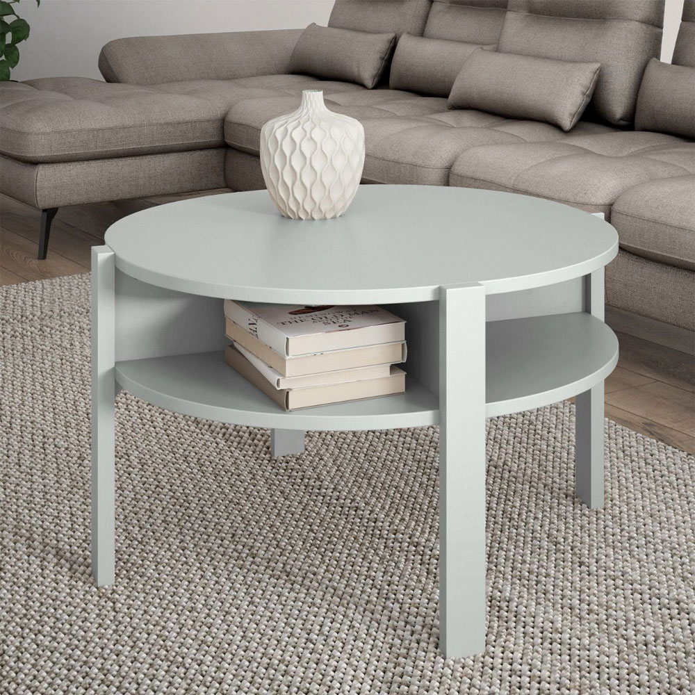 Melzio Round Wooden Coffee Table in Grey