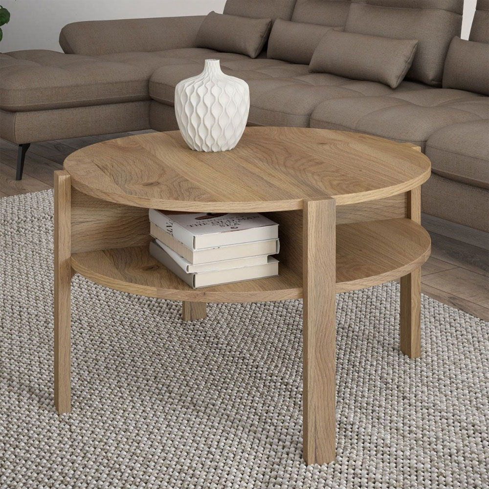 Melzio Round Wooden Coffee Table in Mauvella Oak