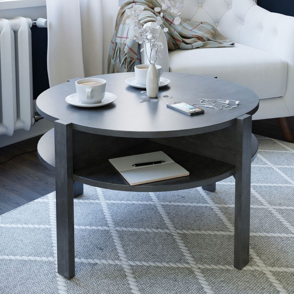 Melzio Round Wooden Coffee Table in Optic Dark Grey