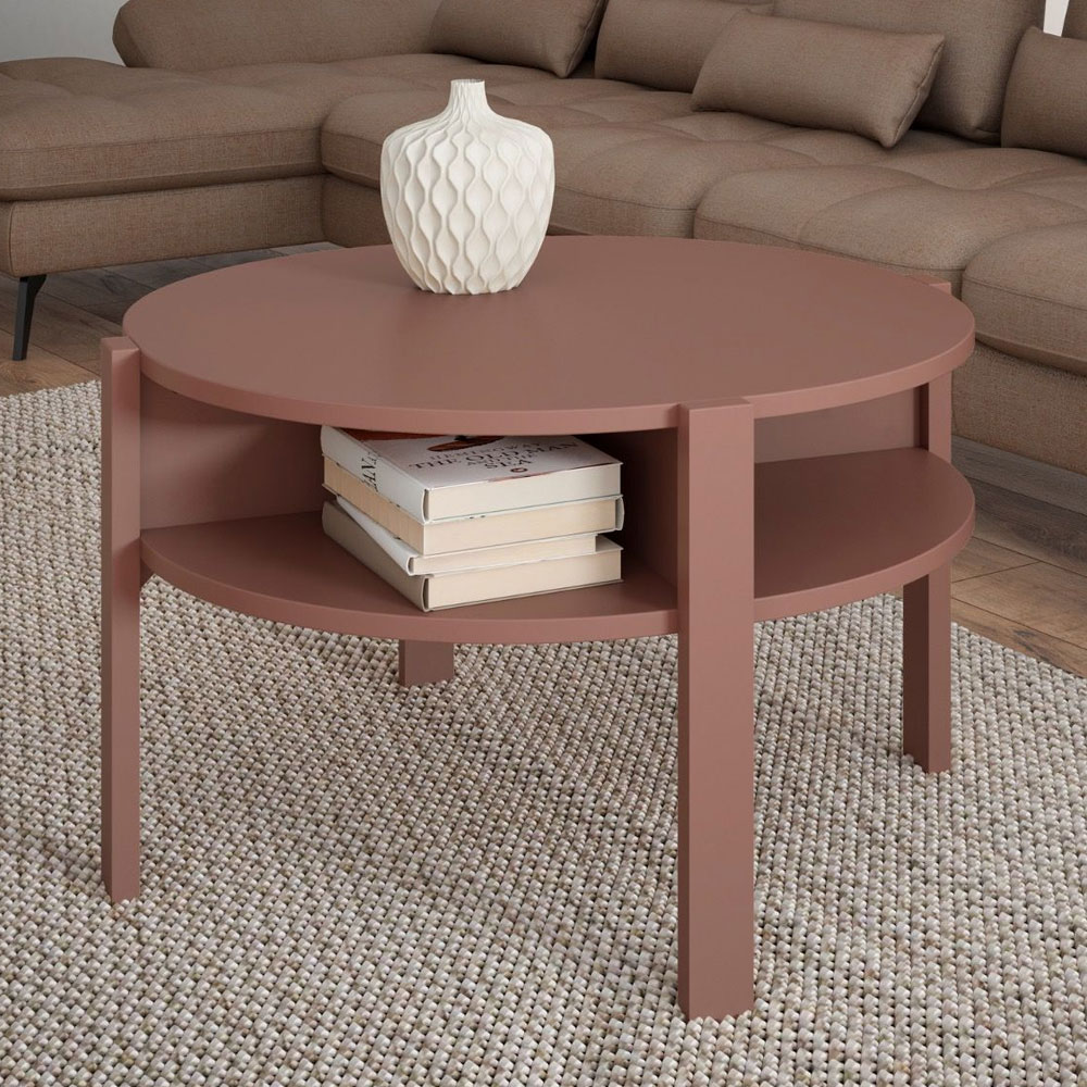 Melzio Round Wooden Coffee Table in Terracotta