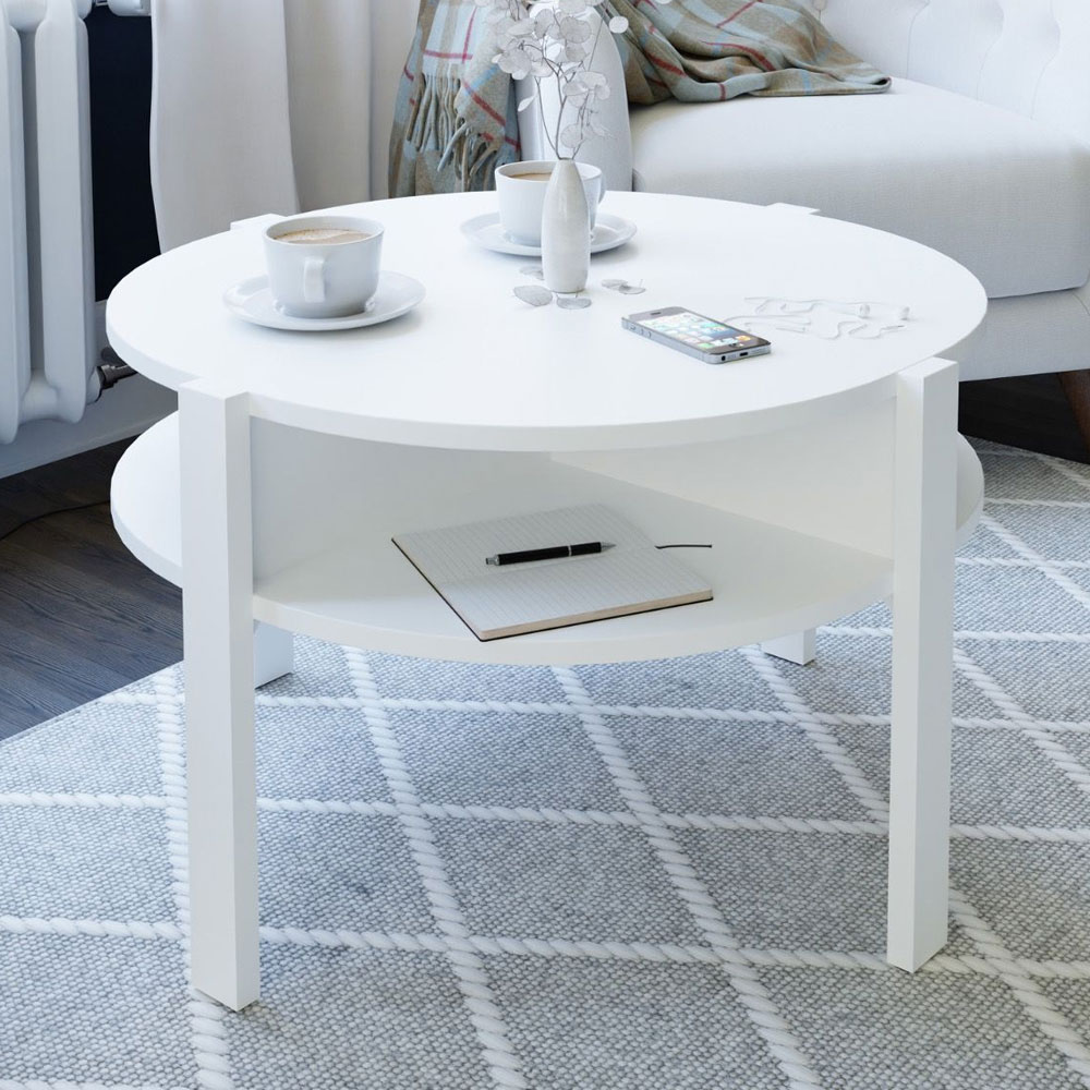 Melzio Round Wooden Coffee Table in White