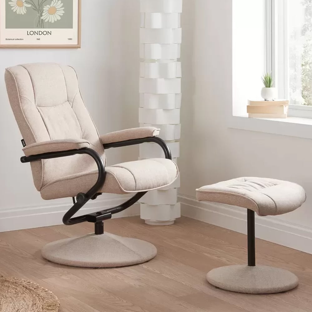Memphian Faux Leather Swivel Chair With Stool In Wheat