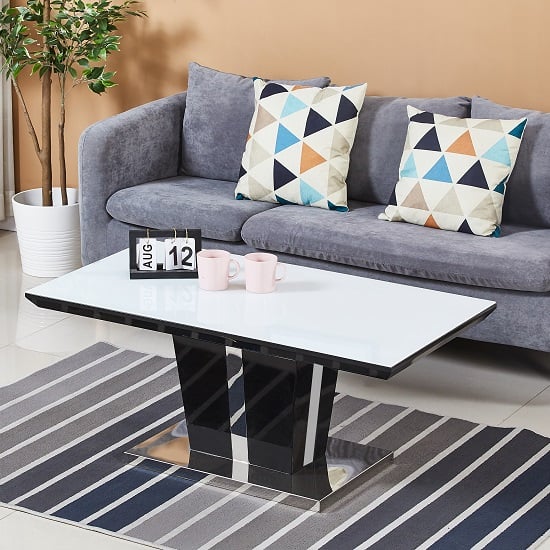 Memphis Glass Coffee Table In White With Black High Gloss