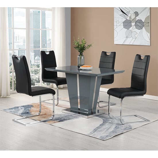 Memphis Small High Gloss Dining Table In Grey With Glass Top_5