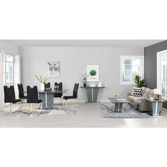 Memphis Small High Gloss Dining Table In Grey With Glass Top_6