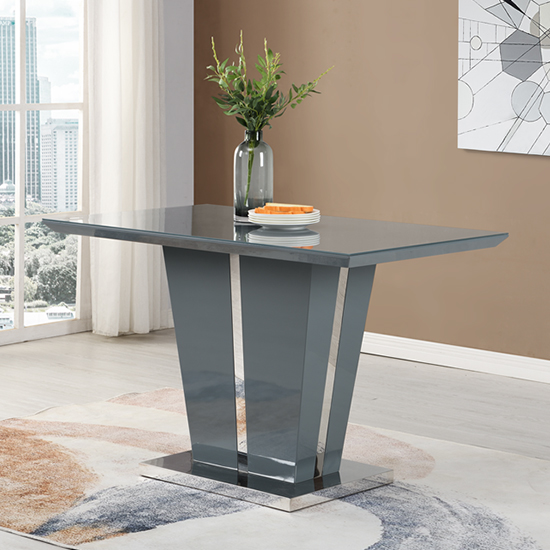 Photo of Memphis small high gloss dining table in grey with glass top