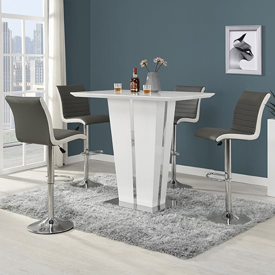 Read more about Memphis glass white gloss bar table 4 ritz grey white stools