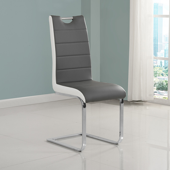Memphis Large Grey Gloss Dining Table 6 Petra Grey White Chairs