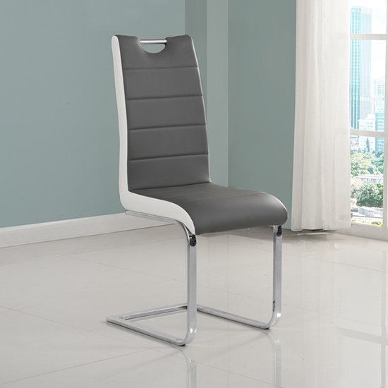 Memphis Small Grey Gloss Dining Table 4 Petra Grey White Chairs_3