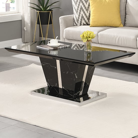 Read more about Memphis high gloss coffee table in milano marble effect glass top