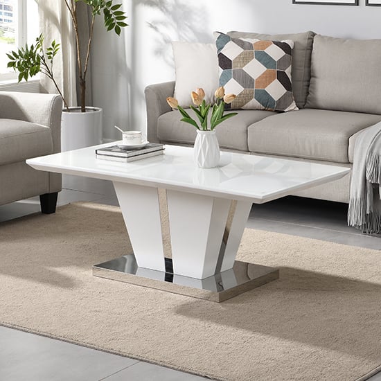 Read more about Memphis high gloss coffee table in white with glass top