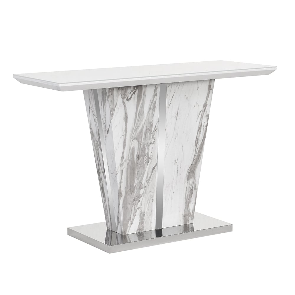 Memphis High Gloss Console Table In Filo Marble Effect Glass Top