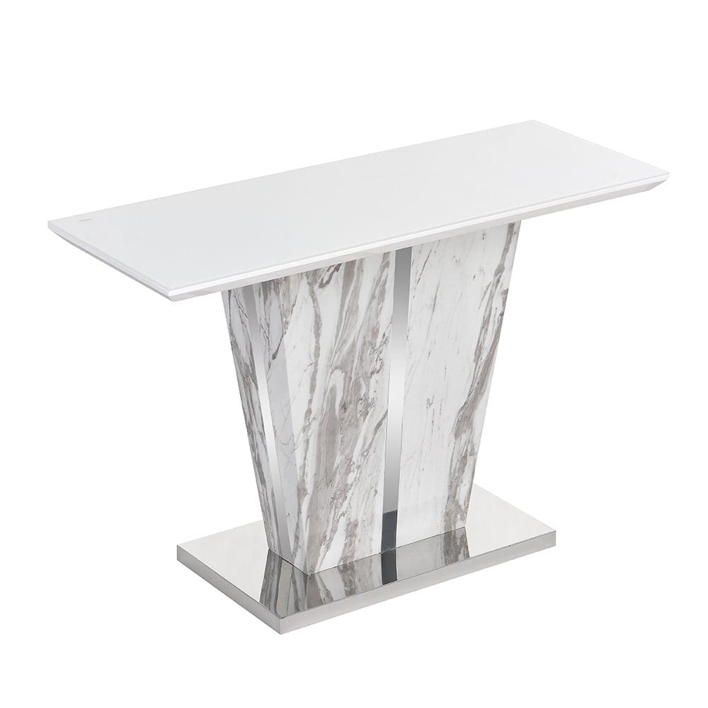 Memphis High Gloss Console Table In Filo Marble Effect Glass Top