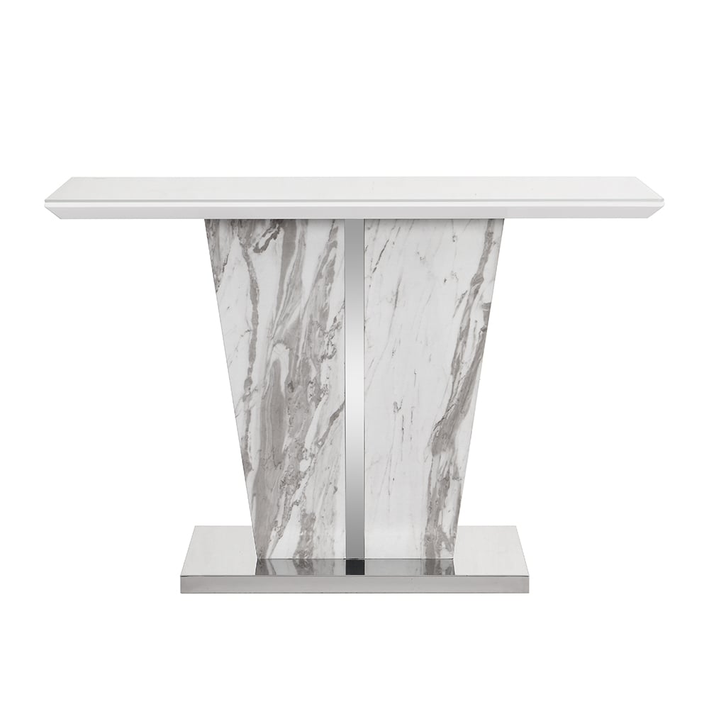 Memphis High Gloss Console Table In Filo Marble Effect Glass Top