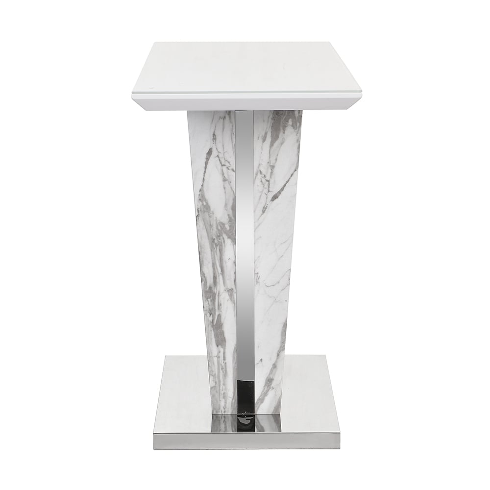 Memphis High Gloss Console Table In Filo Marble Effect Glass Top