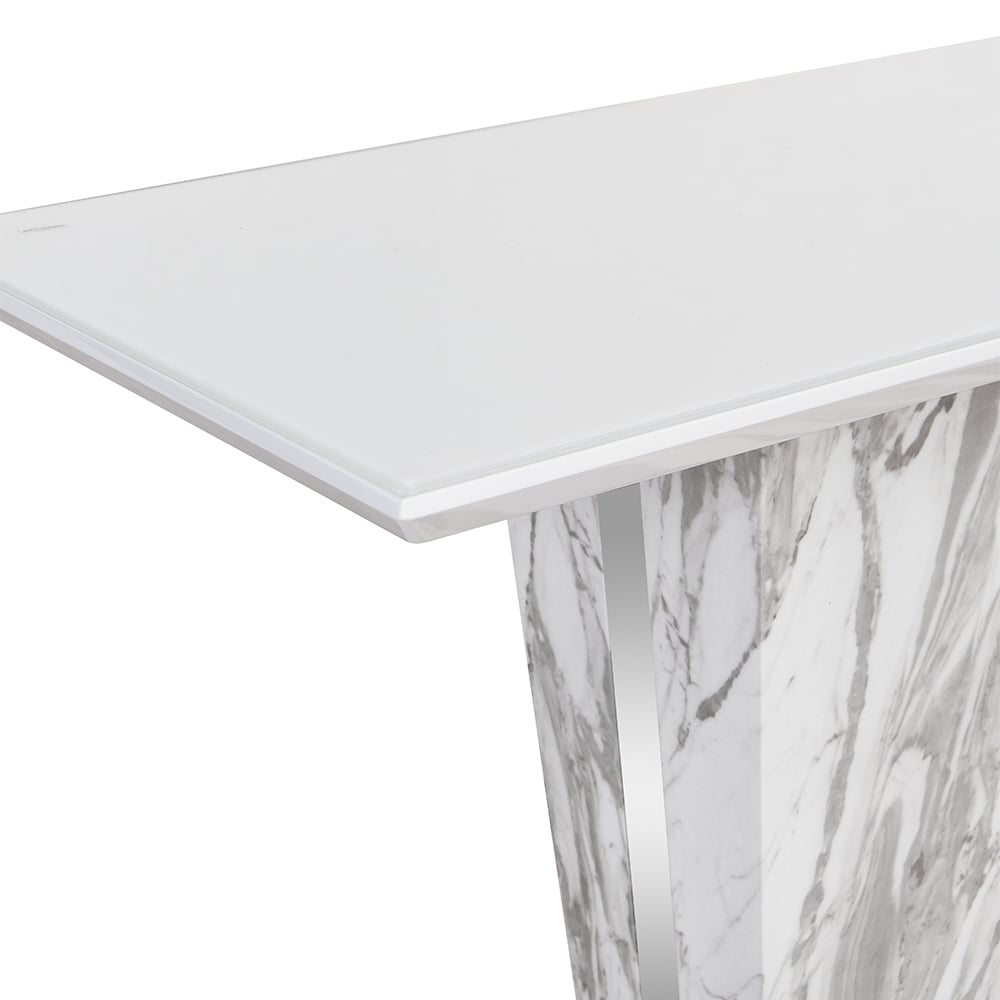 Memphis High Gloss Console Table In Filo Marble Effect Glass Top