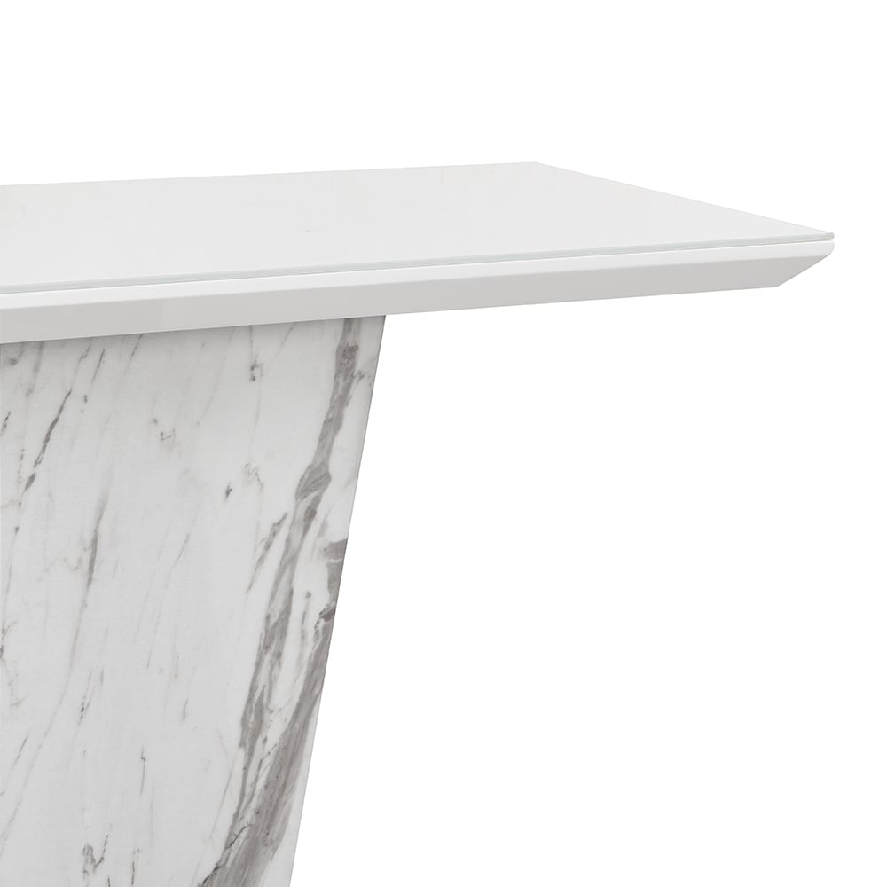 Memphis High Gloss Console Table In Filo Marble Effect Glass Top
