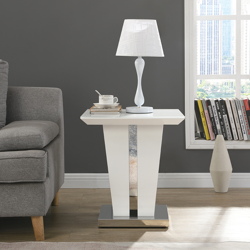Memphis High Gloss Lamp Table In White With Glass Top