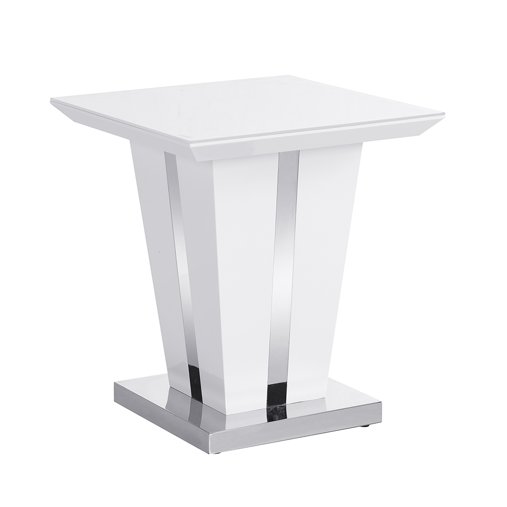 Memphis High Gloss Lamp Table In White With Glass Top