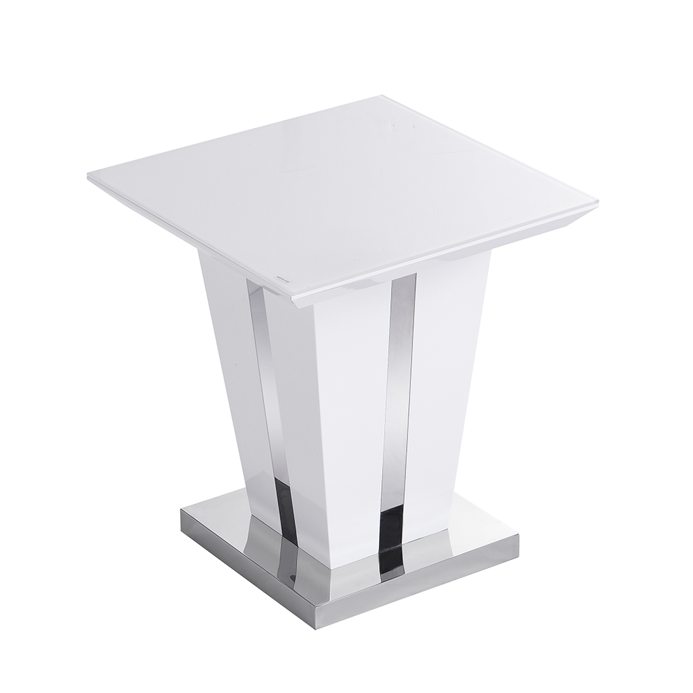 Memphis High Gloss Lamp Table In White With Glass Top
