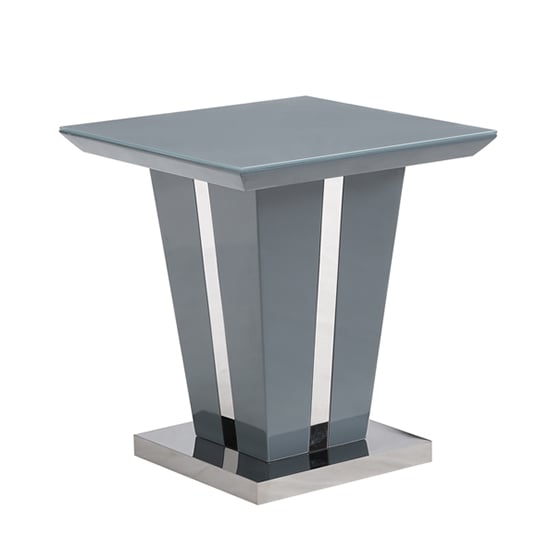 Memphis High Gloss Lamp Table In Grey With Glass Top_2