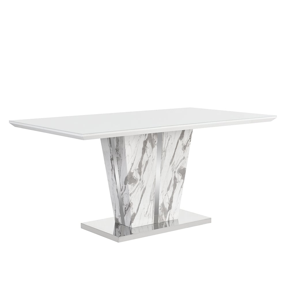 Memphis Large Dining Table In Filo Marble Effect With Glass Top