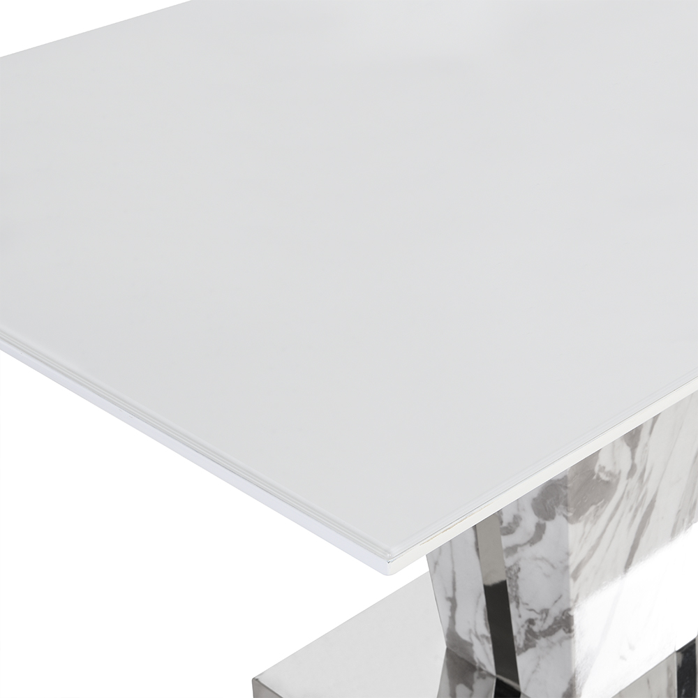 Memphis Large Dining Table In Filo Marble Effect With Glass Top