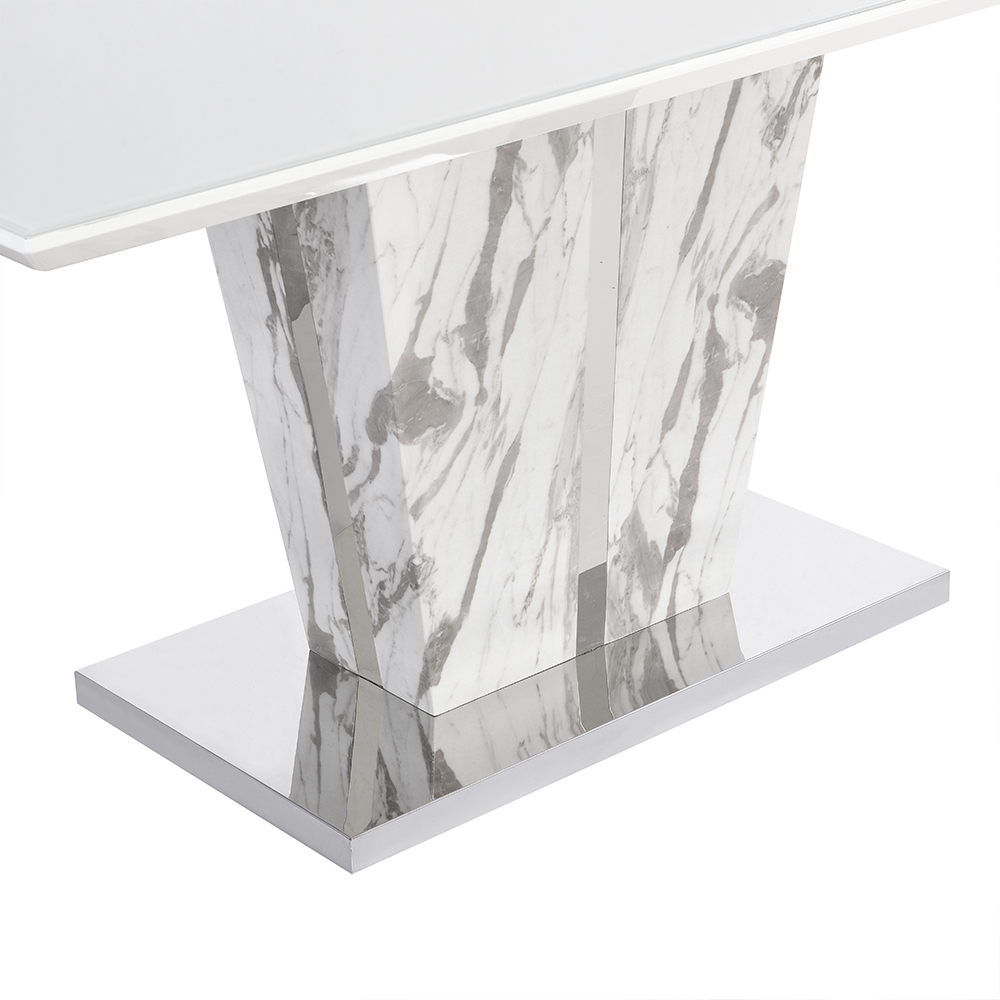 Memphis Large Dining Table In Filo Marble Effect With Glass Top