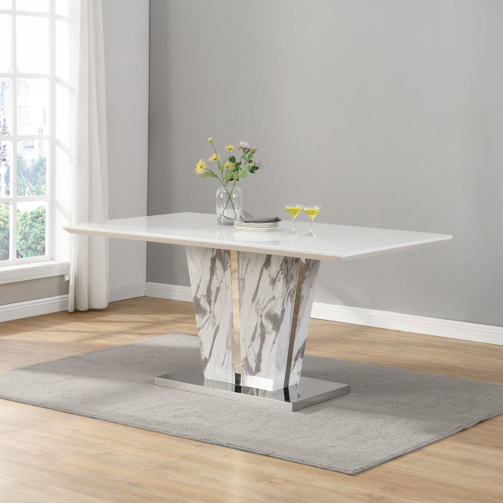 Read more about Memphis large dining table in filo marble effect with glass top